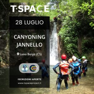 locandina del canyoning jannello del 28 luglio con tspace in calabria