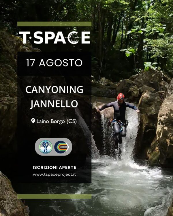 locandina dell'esplorazione in canyoning sul torrente jannello in calabria con tspace